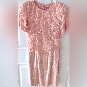 Vintage Kathryn Conover Peach Beaded and Sequin dress Size 8 party formal Gatsby